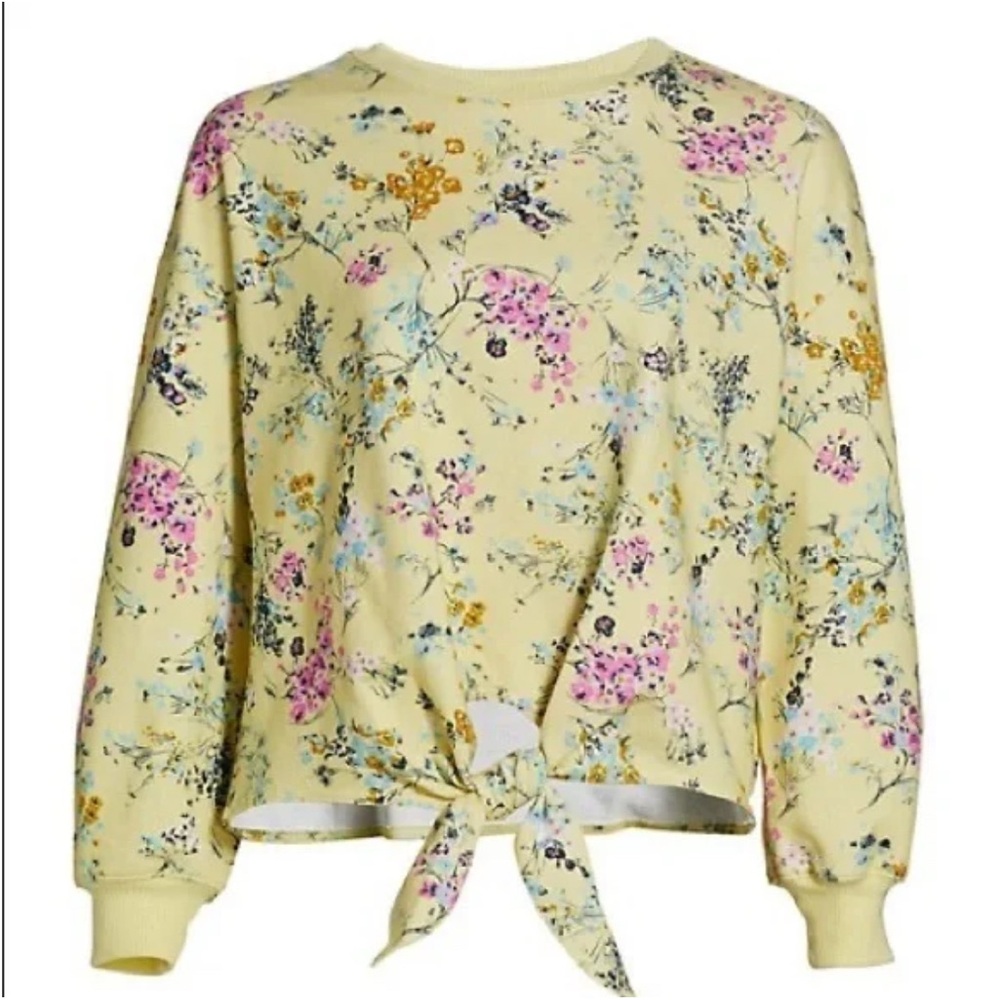 CINQ A SEPT Parker Sakura Floral Tie-Front Pullover Sweater